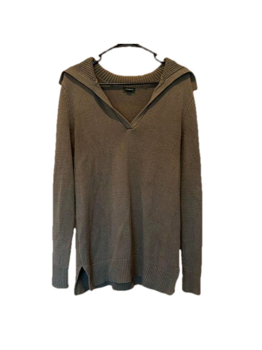 Ann Taylor Factory Brown Knit Collared V-Neck Long Sleeve Tunic Size Small